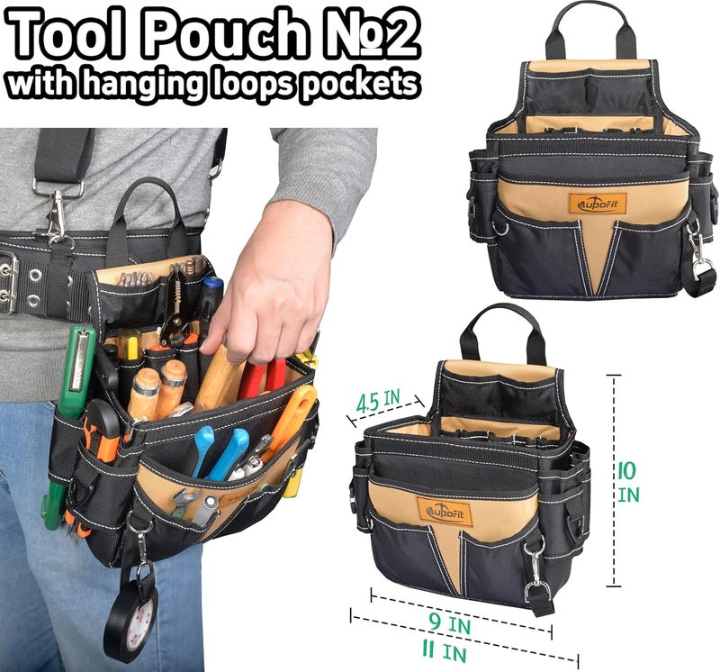 aupofit 42 Pockets 1680D Fabric Professional Tool Belt with Suspenders, Heavy Duty Detachable Adjustable Tool Belt Pouch for Technician/Carpenter/Framer/Construction/Roofing/Contractor/Electrician (Khaki) - Image 5